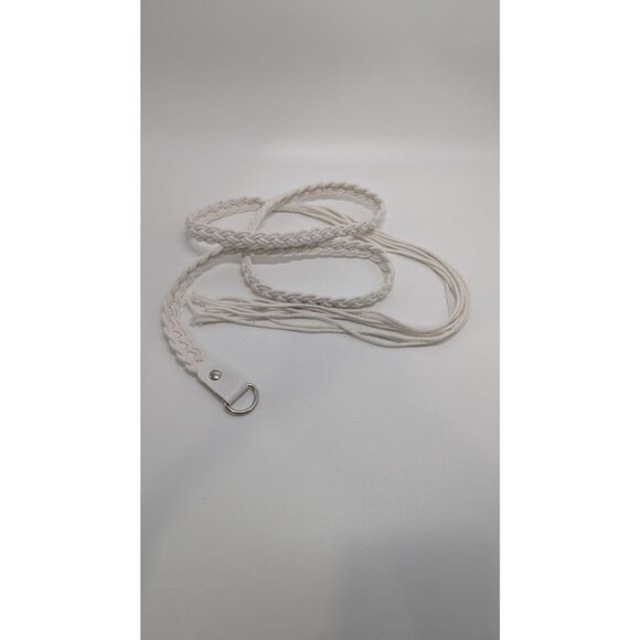 White Braided Cord Tie-Belt with Silver Ring - Picture 1 of 1